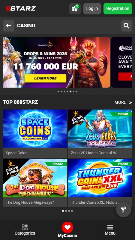 888Starz Casino page