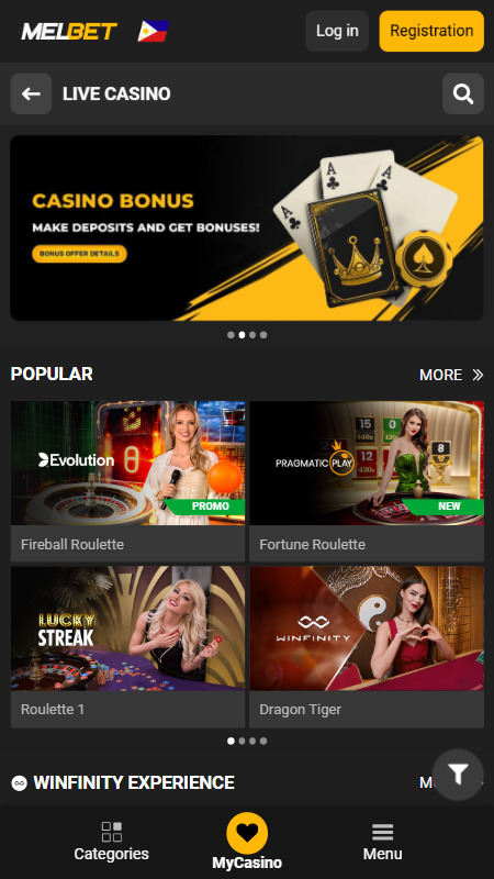 Melbet live casino lobby with roulette and Dragon Tiger tables