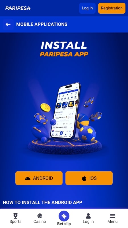 Paripesa mobile application