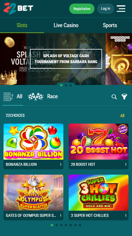 22Bet casino page