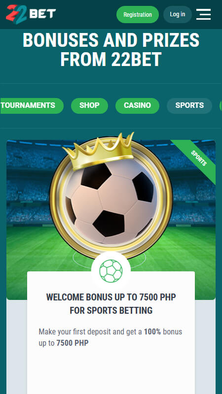 22Bet sport bonuses