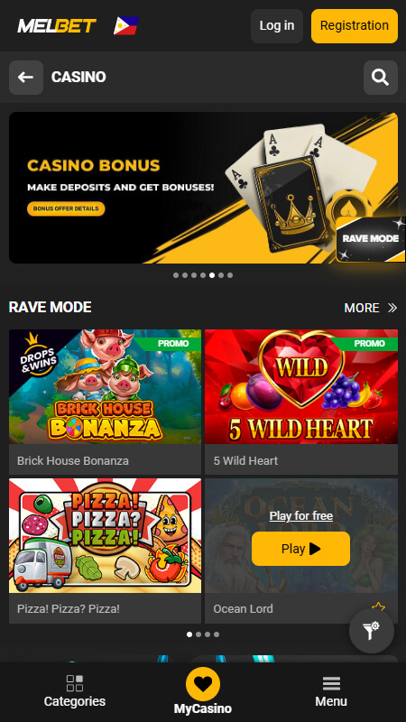 Melbet casino page